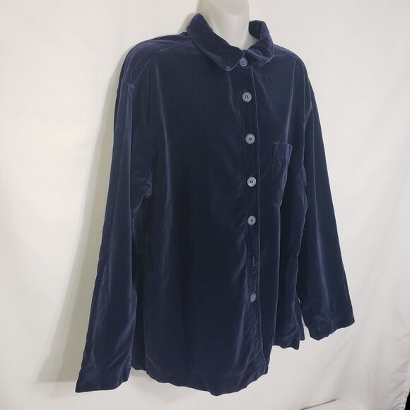 Susan Bristol Casuals Womens Jacket Size Large Blue Velvet Button Front Pocket - Picture 5 of 9